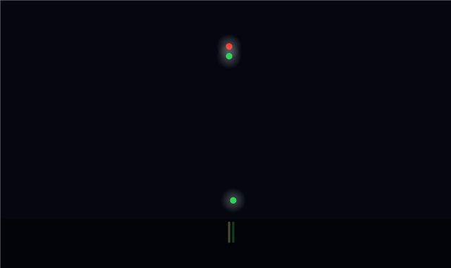 Navigation lights of a sailing vessel with optional red-over-green lights at night, seen from her starboard bow: green sidelight (starboard), red all-round light (upper, at the masthead), green all-round light (lower, at the masthead)